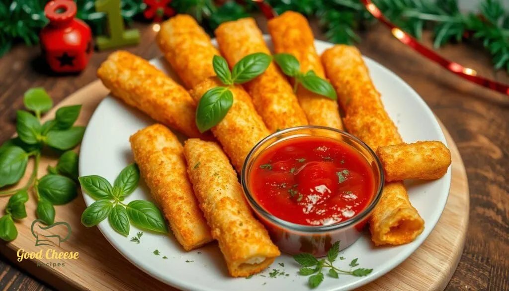 Costco Mozzarella Cheese Sticks served with marinara dipping sauce