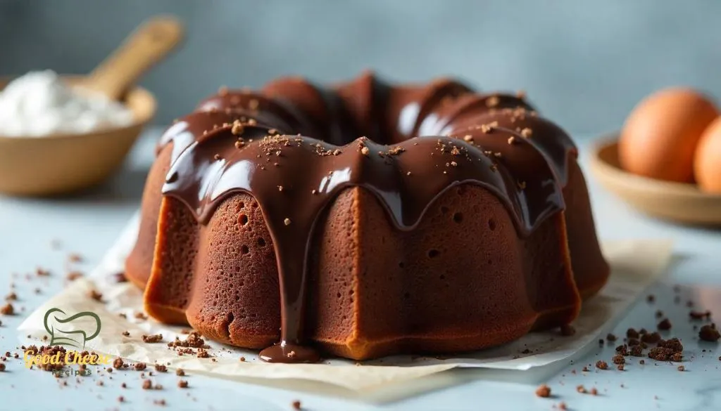 Moist and rich Chocolate Cream Cheese Pound Cake with a glossy chocolate glaze.